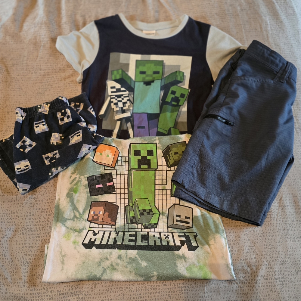 8 Minecraft Kids Outfit Set PJ Summer Shorts Lee Pattern Zip Tie Dye Creeper